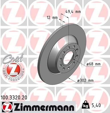 ARKA FREN AYNASI AUDI A6 4B.C5 3.0 QUATTRO 07/04 A6 4F2 2.0 TDI 07/04 302x11.7x9DL 986479257-DF4434-ZIMMERMANN-4F0615601E