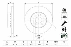 FREN DISKI ON MERCEDES C-CLASS W205 S205 C205 A205-BOSCH 0986479H45-A0004212412