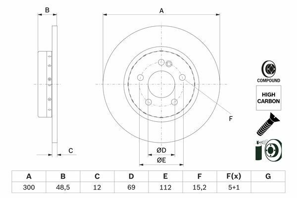 FREN DISKI ARKA MERCEDES C-CLASS W205 S205 C205 A205-BOSCH 0986479H49-A0004230512