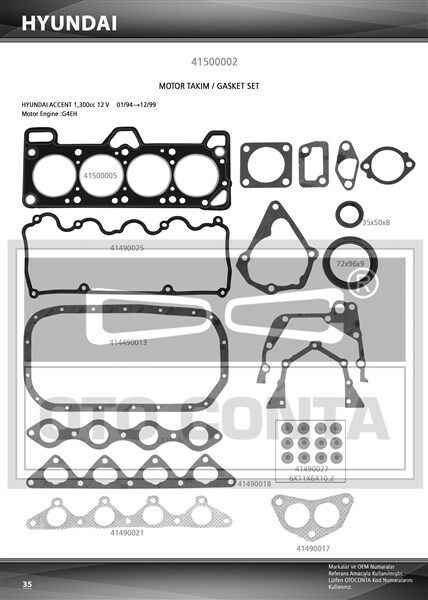 TAKIM CONTASI KEÇELİ HYUNDAI ACCENT 1.3 12V-OTOCONTA 41500002-2092022A00