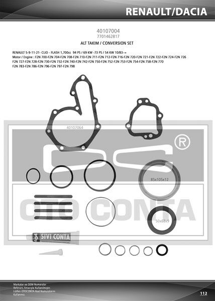 ALT TAKIM CONTASI R11 FLASH 1700cc - R9 DZL-EXP KEÇELİ SIVI CONTALI-OTOCONTA 40107004-7701462817