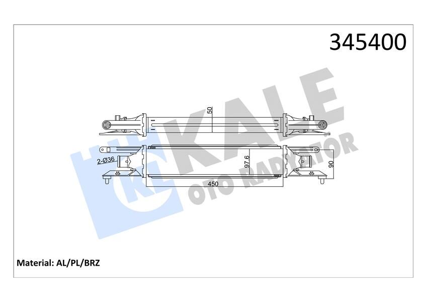 TURBO RADYATÖRÜ INTERCOOLER GRANDE PUNTO-MITO 1.3 AL-PL-BRZ 450x97x52-KALE 345400-55700449-51837369