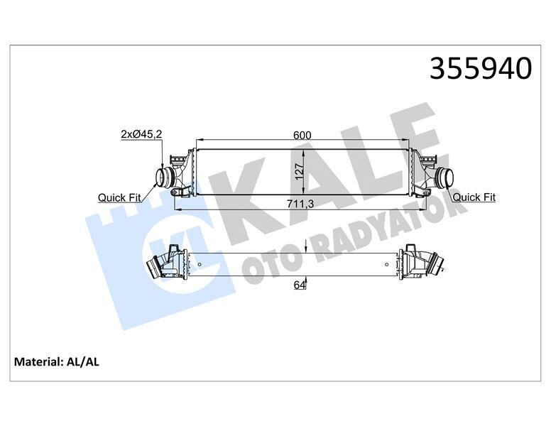 TURBO RADYATORU INTERCOOLER CHEVROLET AVEO 1.4/ 1.3D 12 600x129x64 AL/BRZ 600X127X64-KALE 355940-95199556-96943741