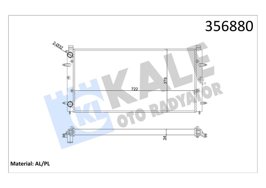 SU RADYATÖRÜ VW TRANSPORTER IV 1.8 1.9D-TD 2.4 2.5TDI 92-03 MT AC NAC MEKANİK 722x378x32 701121253K-701121253M-KALE 356880-701121253D-701121253E-701121253F