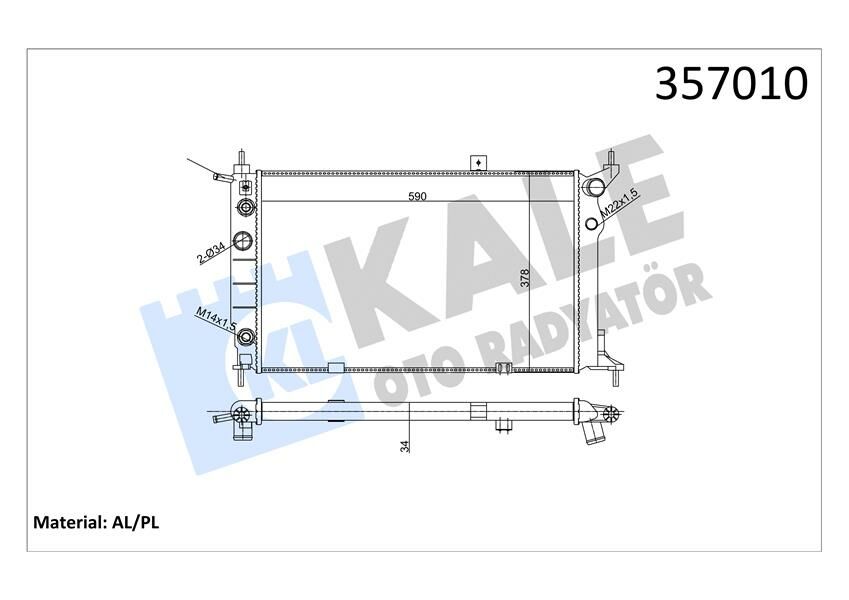 SU RADYATÖRÜ OPEL ASTRA F 1.4I 1.6I 1.8I 2.0I 91 AT AC MEKANİK 590x378x34 1300148-KALE 357010-52459347-52459348-52455010-1300109