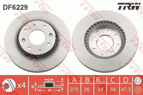 ÖN FREN AYNASI KIA CERATO 1.6-2.0 16V 04 1.5-2.0CRDI 04 275x26x4DLxHAVALI-TRW-517122F100