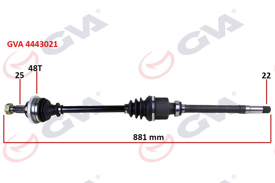 KOMPLE AKS SAĞ P206 1.6 16V-P206 CC 00 ABS Lİ 48DİŞ 881mm-GVA 4443021-3273.AL-3273.AN