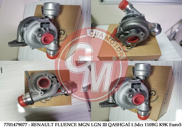 TURBO ŞARJ RENAULT MEGAN III 09 FLUENCE 09 LAGUNA III 07 15 SCENIC III 09 NISSAN JUKE 10 QASHQAI 07 15 DACIA DUSTER 10 1.5dCi 110 BG-GUA-7701479077-144113843R