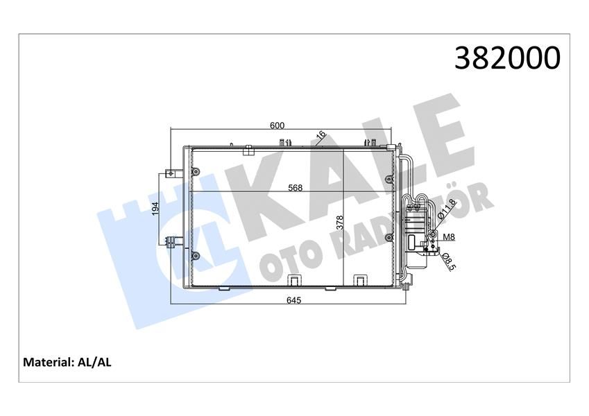 KLİMA KONDENSERİ COMBO-CORSA C-TIGRA AL/AL 588x381x16-KALE 382000-93175776-13114011-1850000