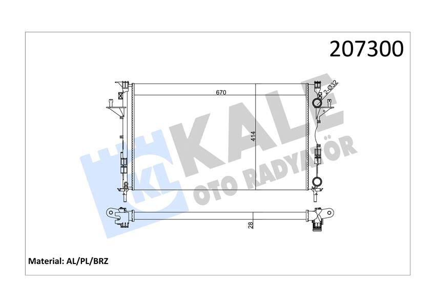 RADYATÖR LGN II 1.6-1.8-2.0-1.9 DCI AC MEK OTOM 670x399x26 2 SIRA AL SİSTEM-KALE 0529302AL-8200008764