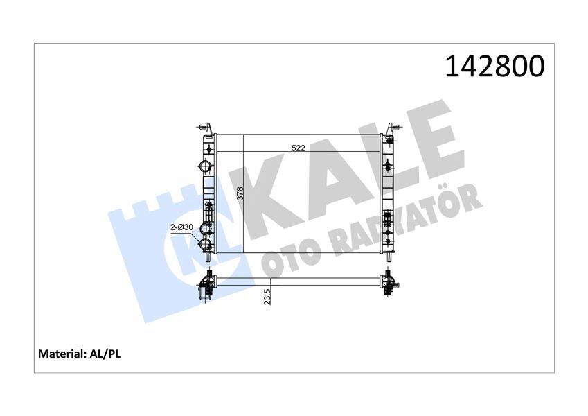 RADYATÖR PALIO 1.2-ALBEA 1.6 AC KLİMASIZ MEK 530x379x22 2 SIRA AL PL SİSTEM-KALE 0131282AL-46815887-46819261-46833511