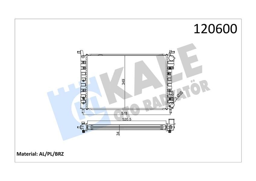 RADYATÖR PALIO-ALBEA 1.2-1.4-1.6 16V AC KLİMASIZ MEK 521x349x34 1 SIRA ALB SİSTEM-KALE 0126221AB-46417050