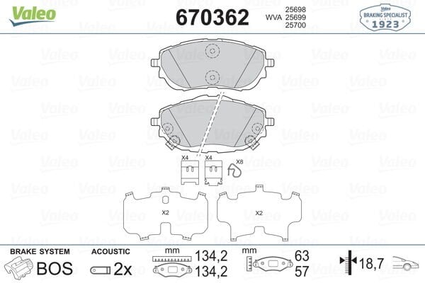 ÖN BALATA AURIS NZE18-ZRE18 -COROLLA SEDAN 1.6 VVTİ-1.33-1.6-1.8 VVTİ-1.4 D4D 12-VALEO 670362-0446502390-0446502391-WVA25699