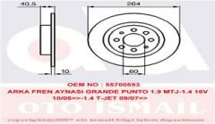 ARKA FREN AYNASI CORSA E 14 ADAM 13 PUNTO EVO-GRANDE PUNTO 05 264x10x4DLxHAVALI 15 İNÇ 55700592-TRW-93167282-569097-55700593-50902167