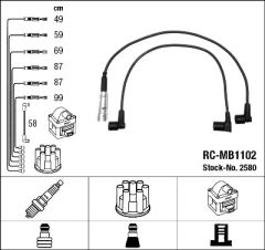 ATESLEME KABLOSU SETI MERCEDES M110 W123 S123 C123 W460 W126 R107-NGK 2580-A1101506318