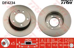 ARKA FREN AYNASI RENAULT MASTER II 00 OPEL MOVANO 00 305x12x5DL-TRW-7700314107-4403045-4320600QAA