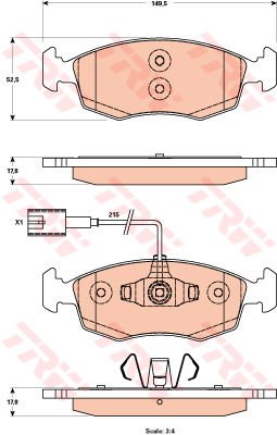 ÖN FREN BALATASI FIAT 500 10 500 C 12 PUNTO 09 PUNTO EVO 09 K:17.1 MM G:149.3 MM-TRW-77365729-77365811-77366537-77366538