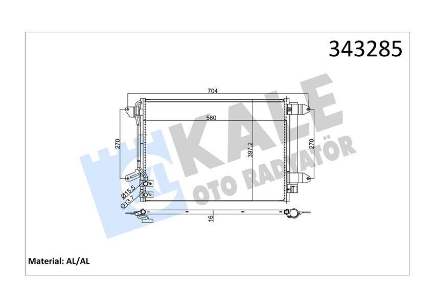 KLİMA KONDENSERİ JETTA 10 582x378x16 AL/BRZ-KALE 343285-5C0820411E-5C0820411F