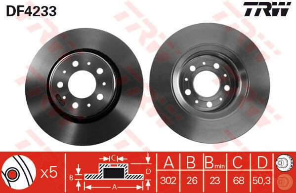 ÖN FREN AYNASI HAVALI VOLVO V70 97-00 C70 97-05 S70 96-00 XC70 97-02 302x26x5DLxHAVALI-TRW-272276-31262095