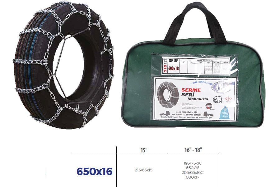 PATİNAJ ZİNCİRİ MİNİBÜS VE KAMYONET SERME 650x16 ZİNCİR EBATLARI İÇİN RESİME BAKINIZ-KNK3 650X16