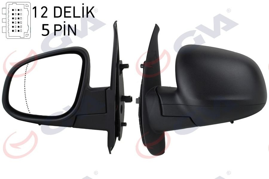 DIŞ DİKİZ AYNASI SOL KANGOO-CITAN 13 ELEKTRİKLİ ISITMALI DESENLİ ASFERİK 5 FİŞ VM-6132EHAL-GVA 1016323-963027201R-963733548R