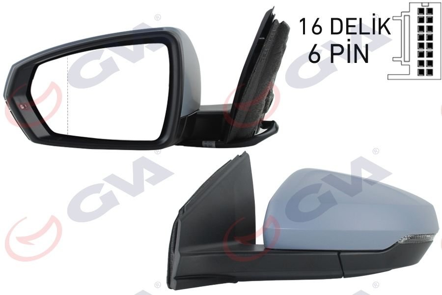 DIŞ DİKİZ AYNASI SOL VW POLO 17- ELEKTRİKLİ ISITMALI SİNYALLİ ASTARLI ASFERİK VM-6390EHPAL-GVA 1075459-2G1857507E-2G0857537A