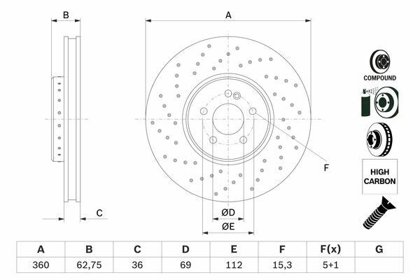 FREN DISKI ON MERCEDES W205 W213 C257 C238 X253 C253-BOSCH 0986479G38-A0004212312