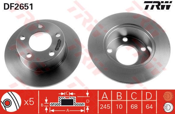 ARKA FREN AYNASI PASSAT- 96-05 AUDI100 90-94 A6 1.8T-1.9TDI 94-05 SUPERB 02-08 245x10x5DL-TRW DF2651-4A0615601A
