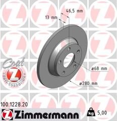 ÖN FREN AYNASI AUDI A4 1.6-1.9TDI 95/11.00 A4 Avant 1.6-1.8 20V-1.9TDI 95/9.01 280x13x5DL 986478615-DF2730-ZIMMERMANN 100.1228.20-8D0615301A