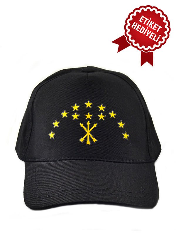 Çerkes Adige Bayrak Baskılı Siyah Şapka