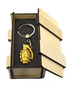 El Bombası - Grenade - Anahtarlık - Gold - Ahşap Kutulu