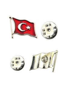 Türk Bayrağı Rölyef Dalgalı Rozet 2x1,5 cm - Nikel