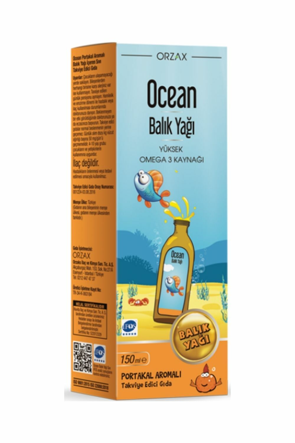 Ocean Portakal Aromalı Balık Yağı 150 ml