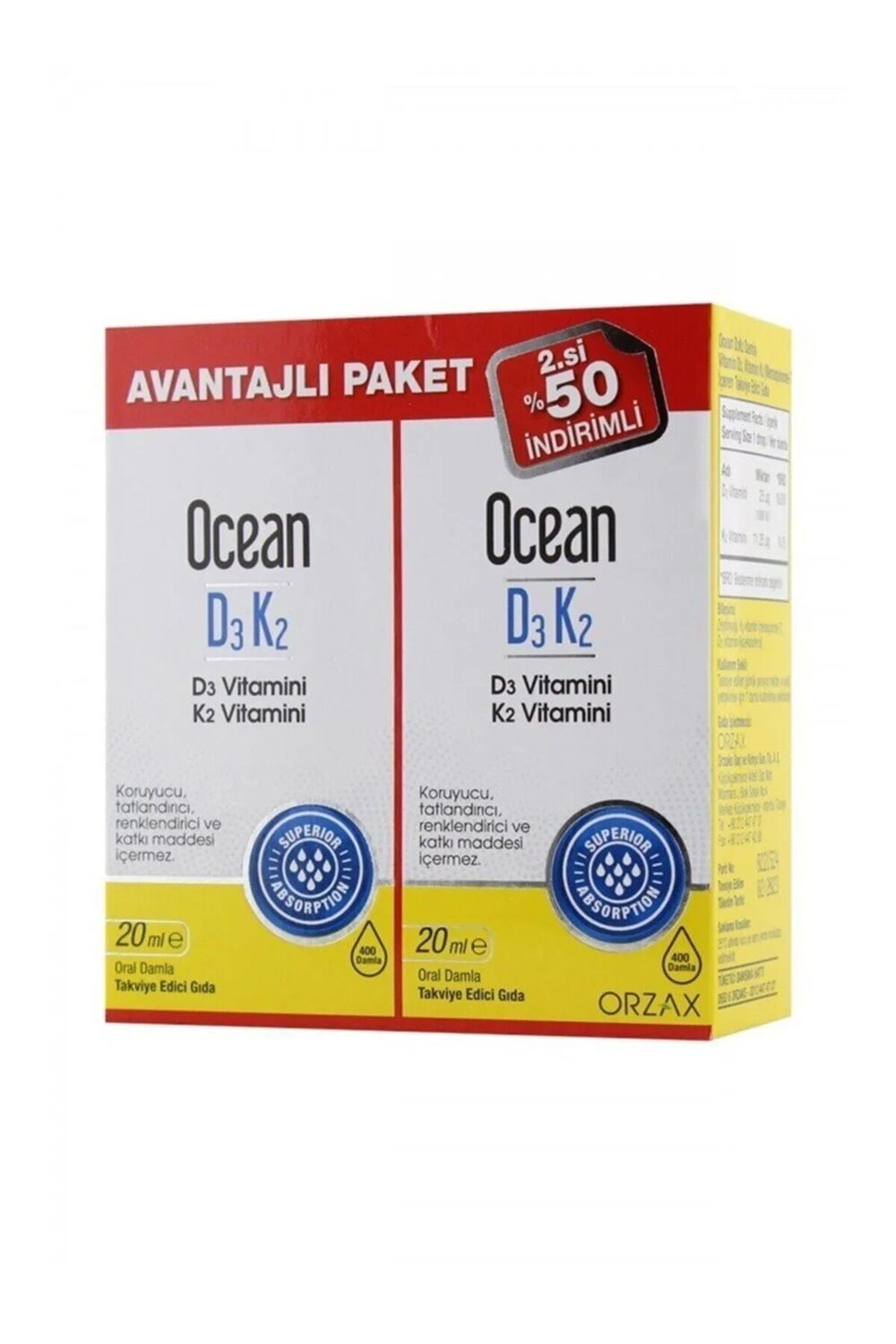 Ocean D3K2 Damla 20 ml İkincisi %50 İndirimli