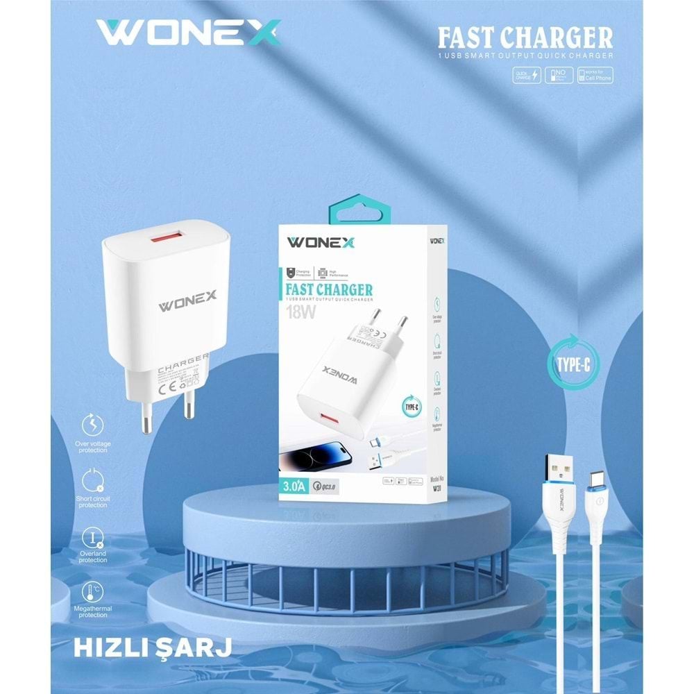 WONEX Type-C Uyumlu Şarj Korumalı Yüksek Performanslı 3.0A 18W Hızlı Şarj