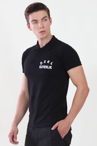 Erkek Özel Güvenlik Baskılı Siyah Güvenlik  Tshirt