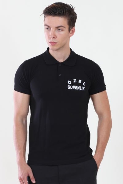 Erkek Özel Güvenlik Baskılı Siyah Güvenlik  Tshirt