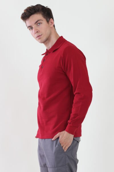 Polo Yaka Bordo Sweatshirt iki İplik Şardonlu