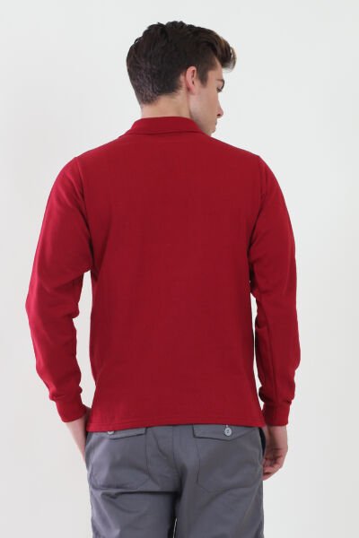 Polo Yaka Bordo Sweatshirt iki İplik Şardonlu