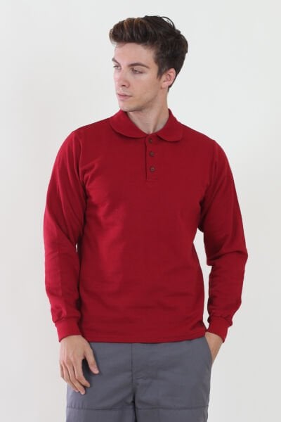 Polo Yaka Bordo Sweatshirt iki İplik Şardonlu