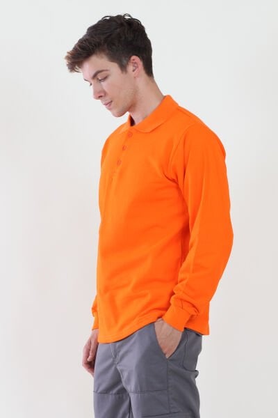 Polo Yaka Turuncu Sweatshirt iki İplik Şardonlu