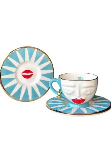 Rukiye Double Kiss Çay Takımı-Mavi