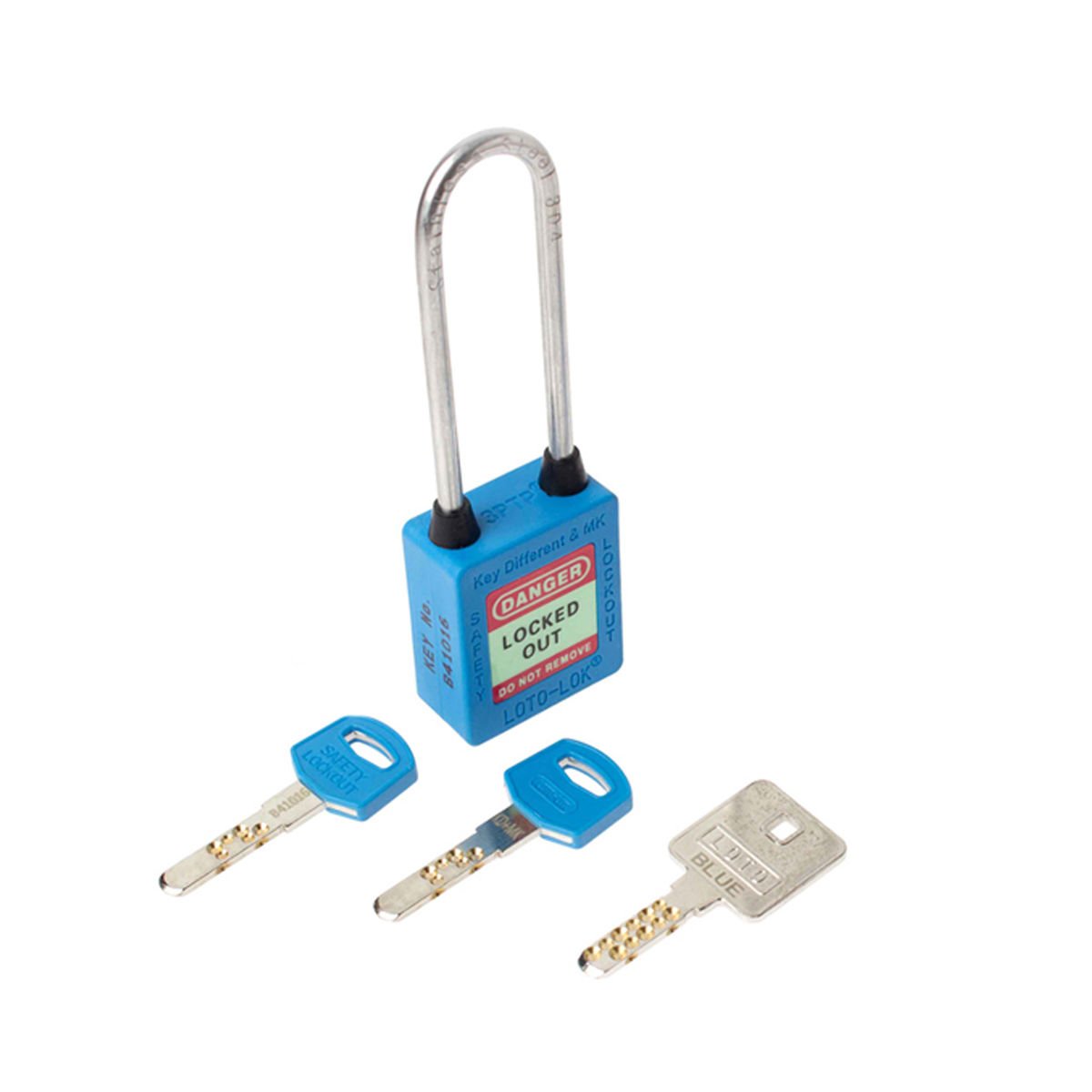 LOTO 3PTPBKDMKL80 Key Different + Master Key Mavi Uzun Asma Kilit