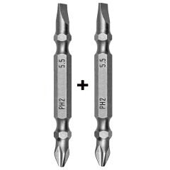 CR-V Çeliği Yıldız Düz Çift Taraflı Bits Uç PH2-SL5.5 Tornavida Uçlu Matkap Vidalama Ucu -2 Adet