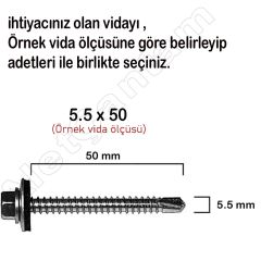 Trapez Vida Çatı Vidası Pullu Vida 5.5X38 _ 100 Adet