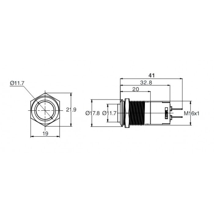 Butto J16-361-E-WD 16mm Metal Beyaz LED Işıklı Kalıcı Buton 6-24V DC