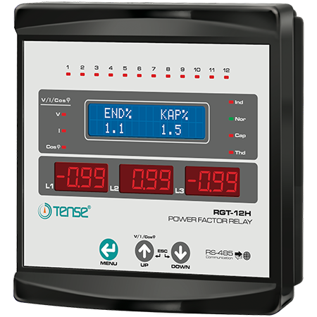 Tense RGT-12H 12 Kademeli, Haberleşmeli Grafik LCD Ekranlı Trifaze Reaktif Güç Kontrol Rölesi