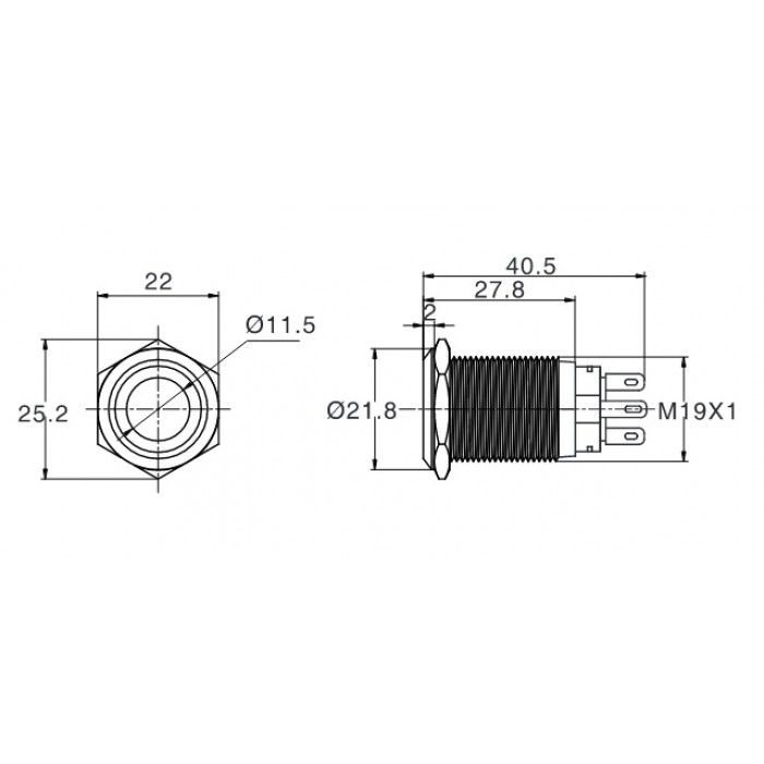 Butto J19-272-Butto JT-BD 19mm Metal Mavi Led Işıklı Yön (Ok) Logo Yaylı Buton