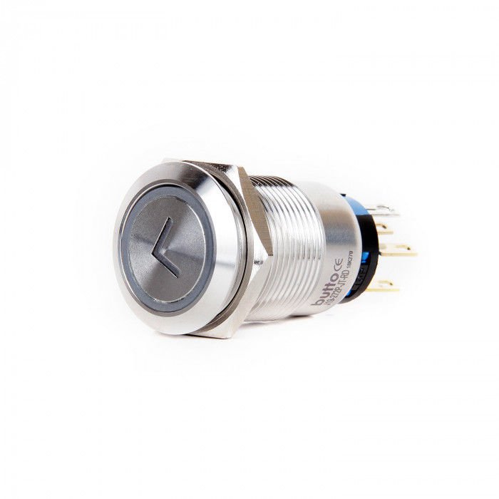 Butto J19-272-Butto JT-RD 19mm Metal Kırmızı Led Işıklı Yön (Ok) Logo Yaylı Buton 6-24V DC