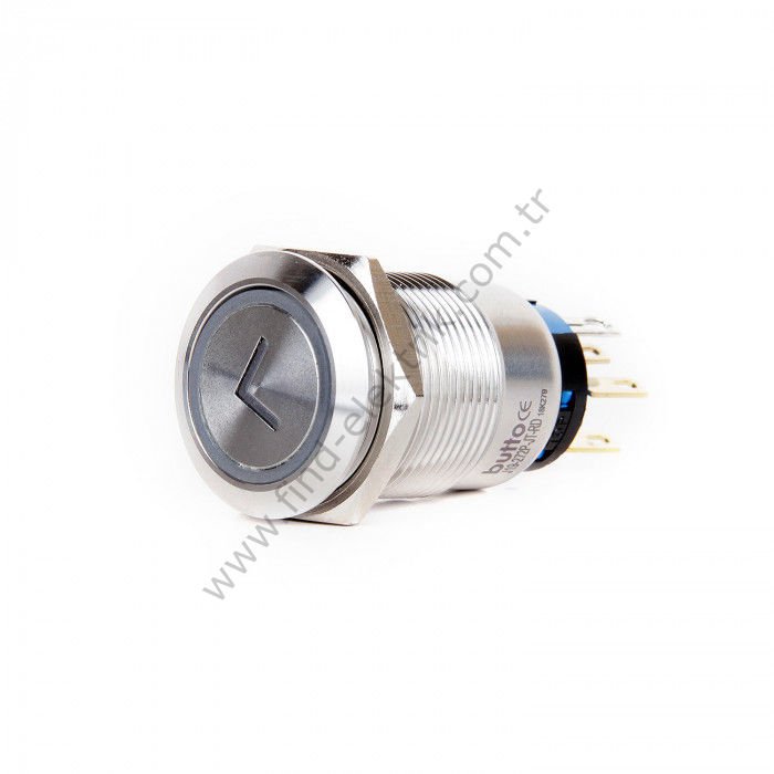 Butto J19-372-JT-YD 19mm Metal Sarı Led Işıklı Yön (Ok) Logo Kalıcı Buton 6-24V DC